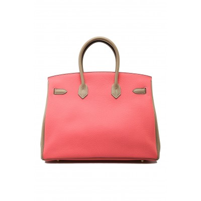 HERMES BIRKIN 30 EPSOM LIPSTICK PINK AND ELEPHANT GREY SILVER BUCKLE BAG H028369CK61 (30*23*15cm)